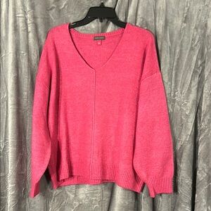 V-Neck Pink Sweater Lightweight Knit Relaxed Fit